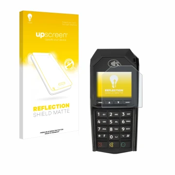 Front side of a product packaging with the brand logo upscreen. Next to it is the device ingenico Lane/3000 (non-touch) shown 