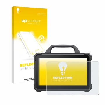 Front side of a product packaging with the brand logo upscreen. Next to it is the device Launch X-431 Tab VII (Tab 7) Elite sh