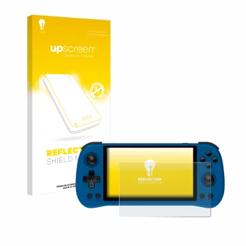 Front side of a product packaging with the brand logo upscreen. Next to it is the device Powkiddy X55 shown with the correspon