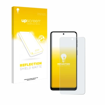 Front side of a product packaging with the brand logo upscreen. Next to it is the device Motorola Moto G54 shown with the corr