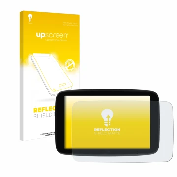 Front side of a product packaging with the brand logo upscreen. Next to it is the device TomTom GO Superior 7