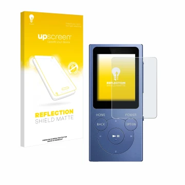 Front side of a product packaging with the brand logo upscreen. Next to it is the device Sony Walkman NW-E394 shown with the c