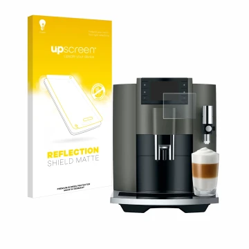 Front side of a product packaging with the brand logo upscreen. Next to it is the device Jura E8 (EC) shown with the correspon