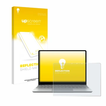 Front side of a product packaging with the brand logo upscreen. Next to it is the device Microsoft Surface Laptop Go 3 Busines