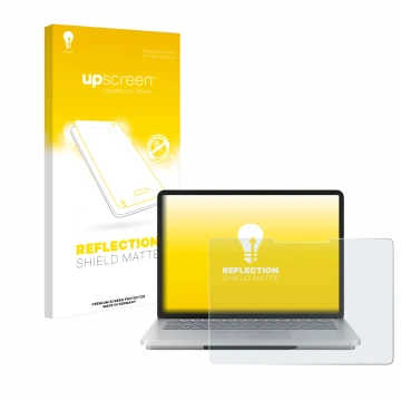 Front side of a product packaging with the brand logo upscreen. Next to it is the device Microsoft Surface Laptop Studio 2 sho