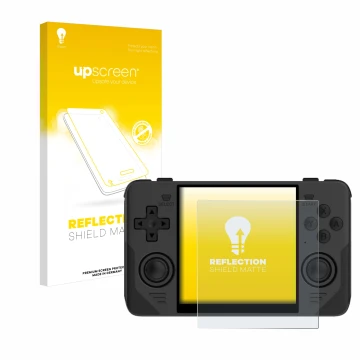 Front side of a product packaging with the brand logo upscreen. Next to it is the device Powkiddy RGB30 shown with the corresp