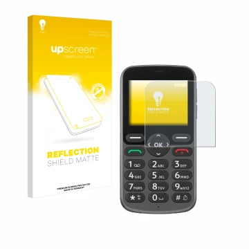 Front side of a product packaging with the brand logo upscreen. Next to it is the device Doro 5860 shown with the correspondin