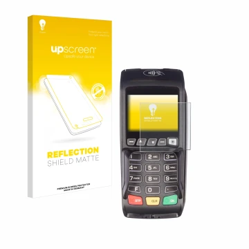 Front side of a product packaging with the brand logo upscreen. Next to it is the device ingenico Desk/3500 shown with the cor