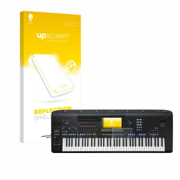 Front side of a product packaging with the brand logo upscreen. Next to it is the device Yamaha Genos2 shown with the correspo