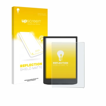 Front side of a product packaging with the brand logo upscreen. Next to it is the device Vivlio InkPad 4 shown with the corres