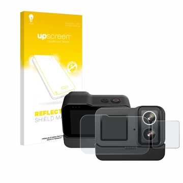 Front side of a product packaging with the brand logo upscreen. Next to it is the device SJCAM SJ20 Dual Lens shown with the c