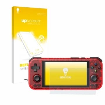 Front side of a product packaging with the brand logo upscreen. Next to it is the device Retroid Pocket 4 Pro shown with the c
