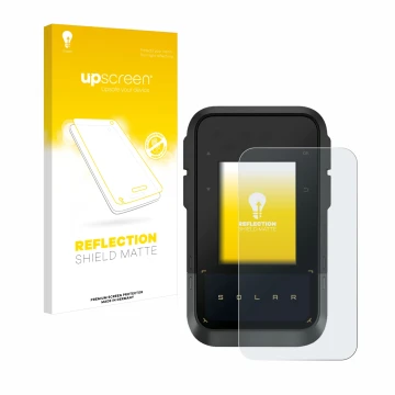 Front side of a product packaging with the brand logo upscreen. Next to it is the device Garmin eTrex Solar shown with the cor