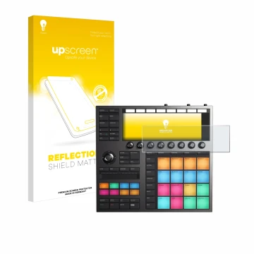 Front side of a product packaging with the brand logo upscreen. Next to it is the device Native Instruments Maschine + shown w