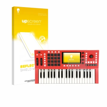 Front side of a product packaging with the brand logo upscreen. Next to it is the device Akai Professional MPC Key 37 shown wi