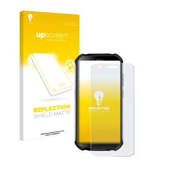 Front side of a product packaging with the brand logo upscreen. Next to it is the device Doogee S41 Plus shown with the corres