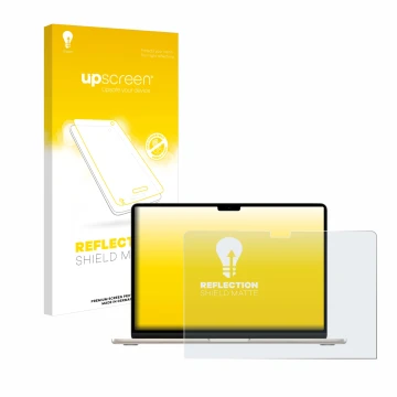 Front side of a product packaging with the brand logo upscreen. Next to it is the device Apple MacBook Air 15