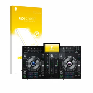 Front side of a product packaging with the brand logo upscreen. Next to it is the device Denon DJ Prime 2 shown with the corre