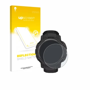 Front side of a product packaging with the brand logo upscreen. Next to it is the device Garmin Instinct Crossover Solar shown