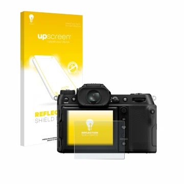 Front side of a product packaging with the brand logo upscreen. Next to it is the device Fujifilm GFX100S II shown with the co