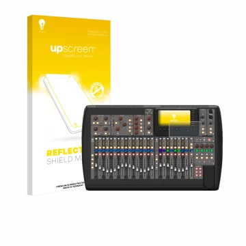 Front side of a product packaging with the brand logo upscreen. Next to it is the device Behringer X32 shown with the correspo