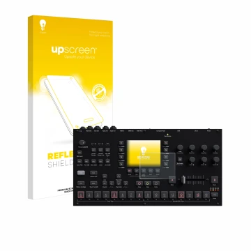 Front side of a product packaging with the brand logo upscreen. Next to it is the device Elektron Octatrack MKII shown with th