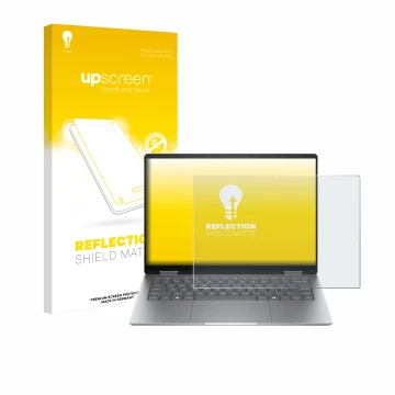 Front side of a product packaging with the brand logo upscreen. Next to it is the device HP Envy x360 14 2-in-1 shown with the