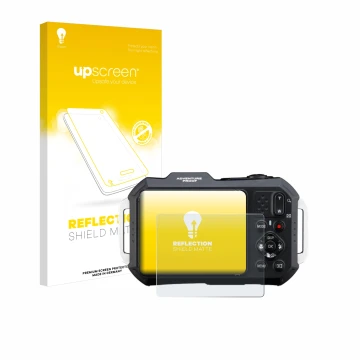Front side of a product packaging with the brand logo upscreen. Next to it is the device Ricoh Pentax WG-1000 shown with the c