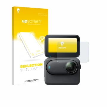 Front side of a product packaging with the brand logo upscreen. Next to it is the device Insta360 Go 3S shown with the corresp