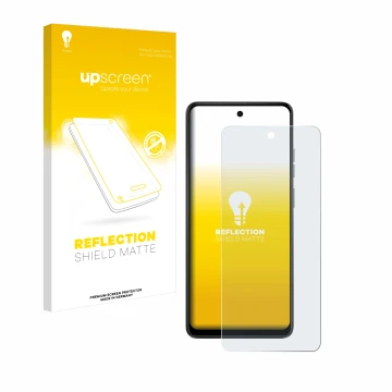 Front side of a product packaging with the brand logo upscreen. Next to it is the device Motorola Moto E14 shown with the corr