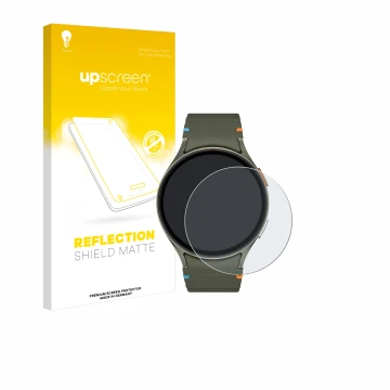 Front side of a product packaging with the brand logo upscreen. Next to it is the device Samsung Galaxy Watch 7 (44 mm) shown 