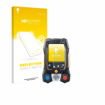 Front side of a product packaging with the brand logo upscreen. Next to it is the device Testo 550s shown with the correspondi