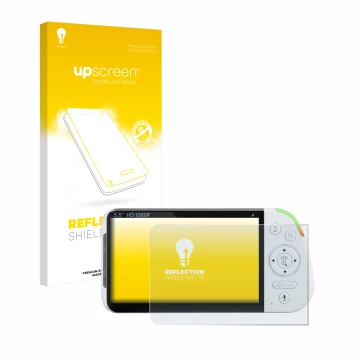 Front side of a product packaging with the brand logo upscreen. Next to it is the device Babysense MaxView-2CAM 5,5