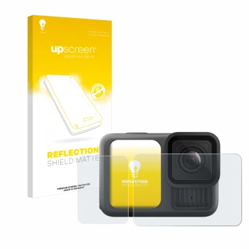 Front side of a product packaging with the brand logo upscreen. Next to it is the device GoPro Hero 13 Black shown with the co