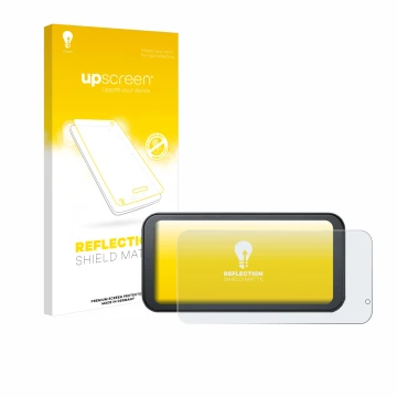Front side of a product packaging with the brand logo upscreen. Next to it is the device Lamto Motorrad Carplay 6.25