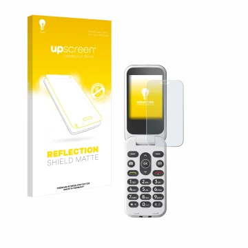 Front side of a product packaging with the brand logo upscreen. Next to it is the device Doro 2820 shown with the correspondin