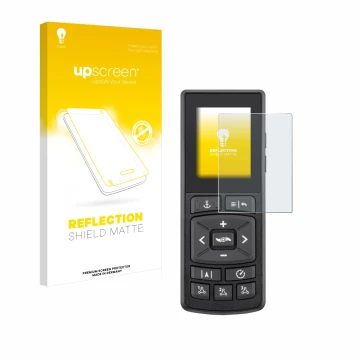 Front side of a product packaging with the brand logo upscreen. Next to it is the device Minn Kota Advanced GPS Navigation sho