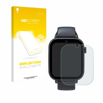 Front side of a product packaging with the brand logo upscreen. Next to it is the device Forever Kids Smartwatch shown with th