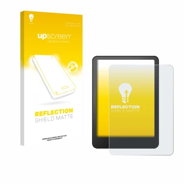 Front side of a product packaging with the brand logo upscreen. Next to it is the device Amazon Kindle Paperwhite 2024 Signatu