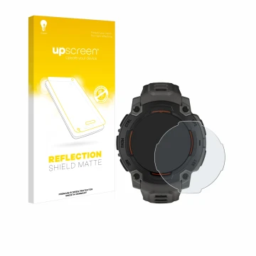 Front side of a product packaging with the brand logo upscreen. Next to it is the device Garmin Instinct E (45 mm) shown with 
