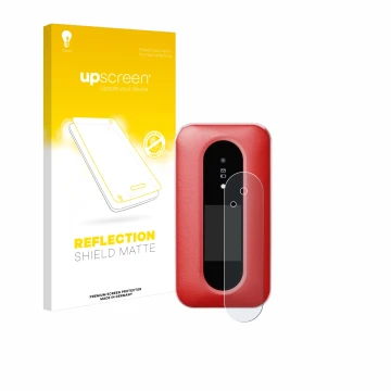 Front side of a product packaging with the brand logo upscreen. Next to it is the device Doro Leva L30 (Outer display) shown w