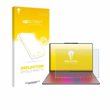 Front side of a product packaging with the brand logo upscreen. Next to it is the device Lenovo Yoga 9i 2-in-1 Gen 10 Aura Edi