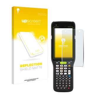 Front side of a product packaging with the brand logo upscreen. Next to it is the device Zebra MC3400 shown with the correspon