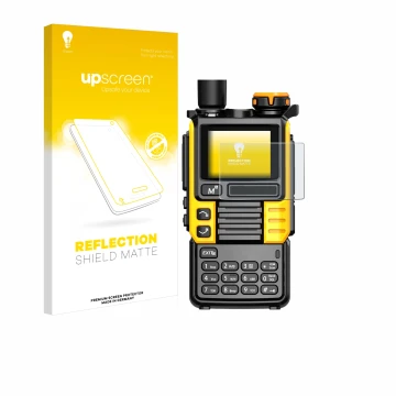 Front side of a product packaging with the brand logo upscreen. Next to it is the device Quansheng UV-K5 (99) shown with the c