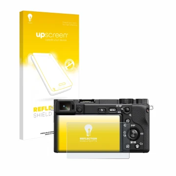 Front side of a product packaging with the brand logo upscreen. Next to it is the device Sony Alpha 6100A shown with the corre