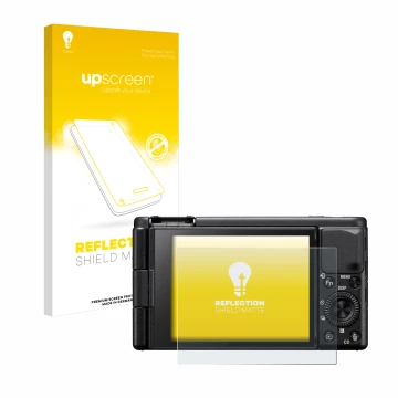 Front side of a product packaging with the brand logo upscreen. Next to it is the device Sony ZV-1A shown with the correspondi