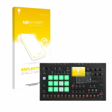 Front side of a product packaging with the brand logo upscreen. Next to it is the device Elektron Analog Rytm MKII shown with 