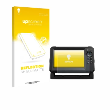 Front side of a product packaging with the brand logo upscreen. Next to it is the device Lowrance Eagle 7 shown with the corre