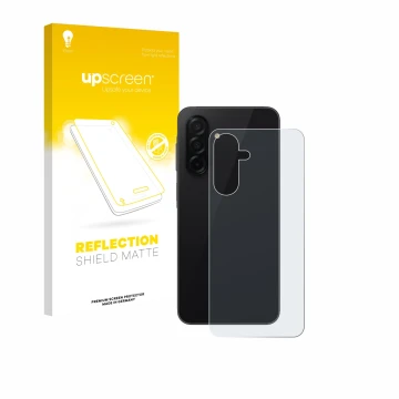 Front side of a product packaging with the brand logo upscreen. Next to it is the device Samsung Galaxy A26 5G (Back) shown wi