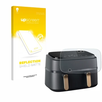 Front side of a product packaging with the brand logo upscreen. Next to it is the device Philips Airfryer NA352/00 shown with 